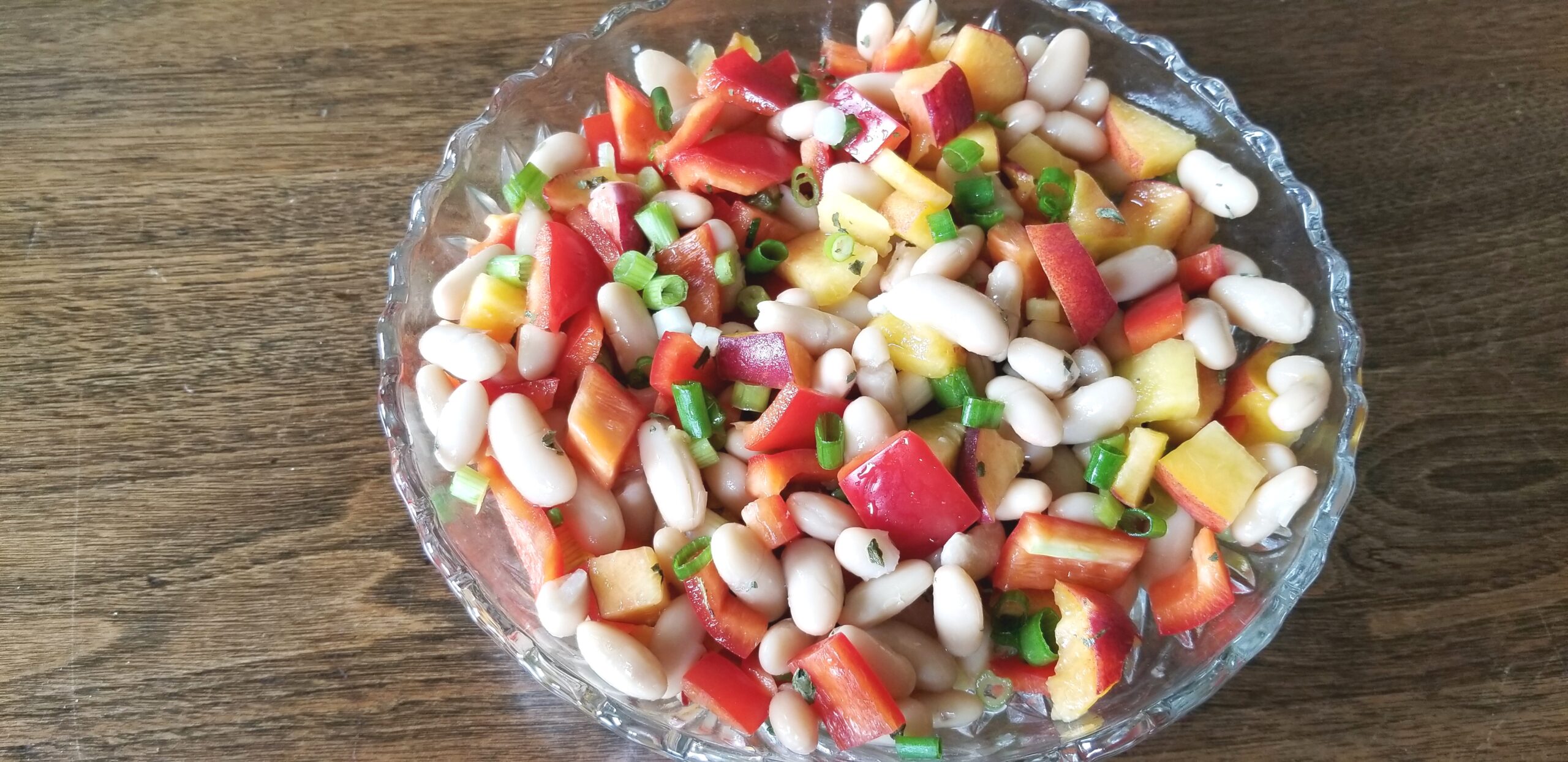 Cannellini Bean Salad with Yellow Peaches and Red Peppers