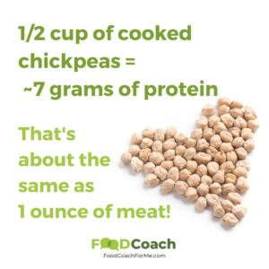 heart made of chickpeas with protein information