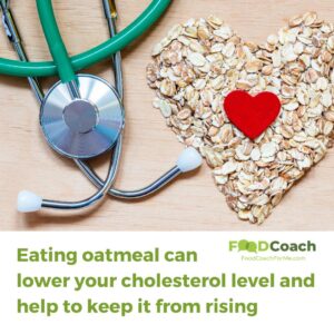 heart made of oatmeal with a stethoscope next to it to show eating oatmeal can help lower your cholesterol